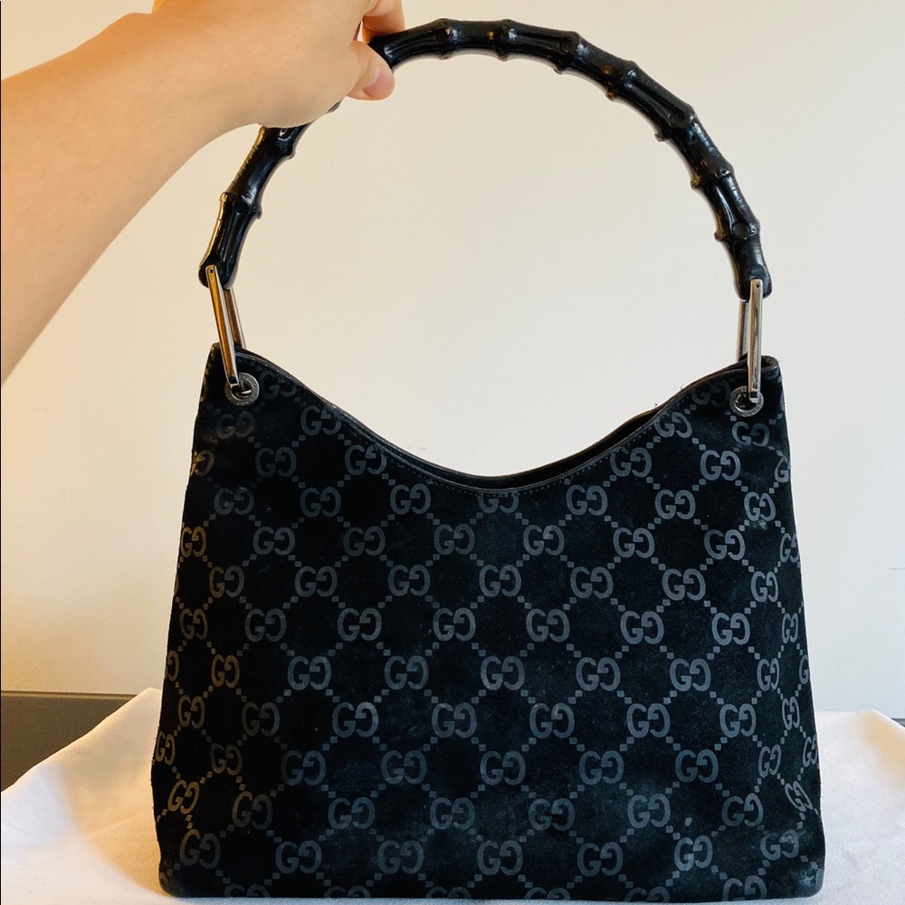 Authentic Gucci Suede Hobo Bag with Bamboo Handle